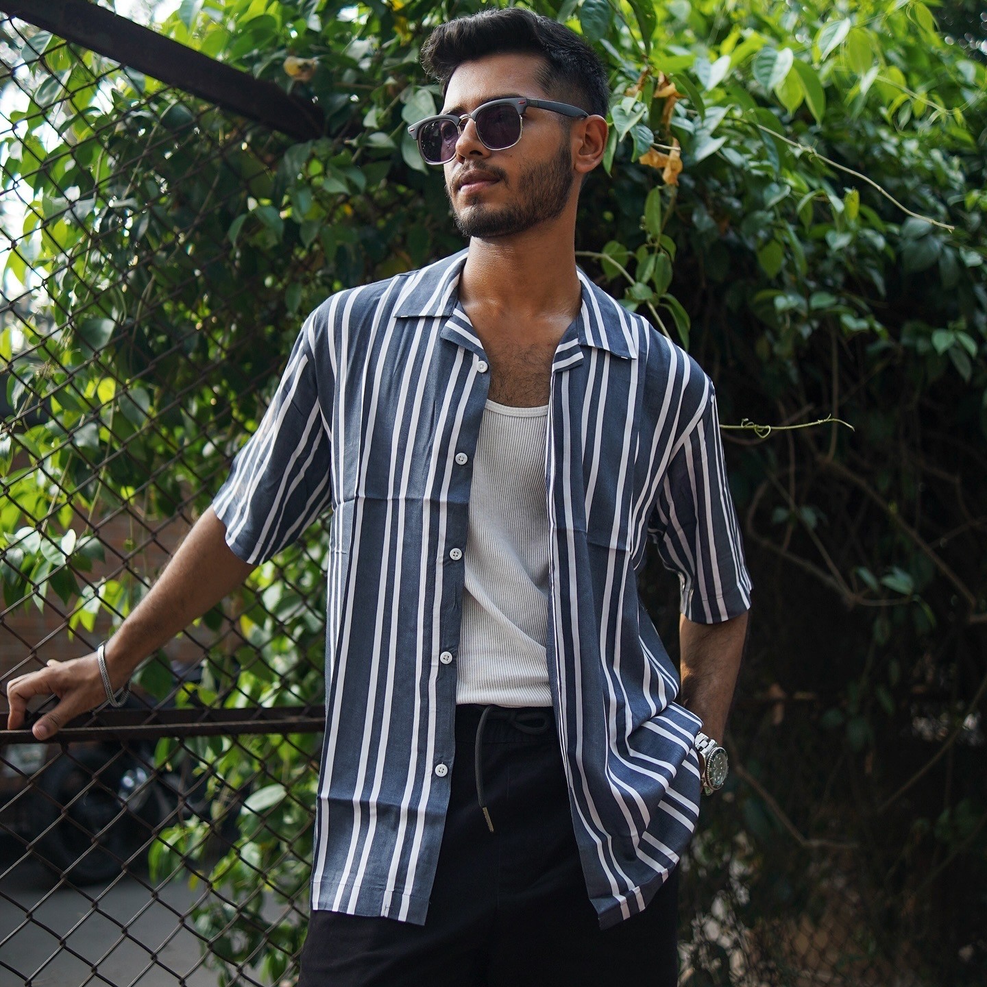 Blue striped cuban shirt